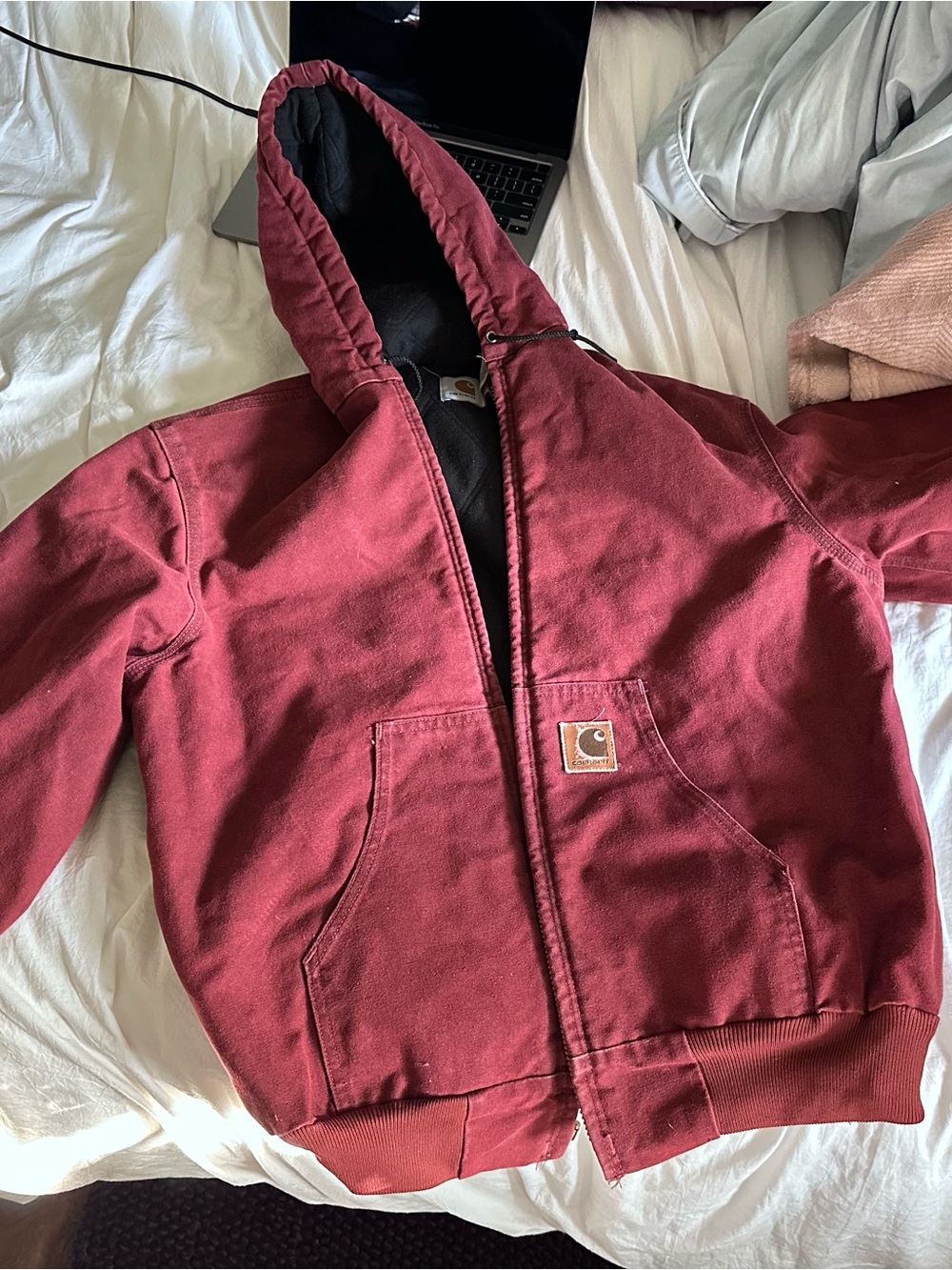 Carhartt Maroon Full-Zip Hooded Work Jacket